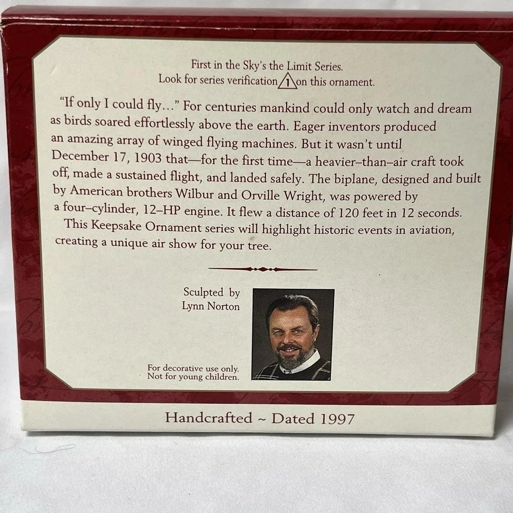 Hallmark 1997 #1 Sky's the Limit Ornament Flight of the Kitty Hawk Aircraft wBox